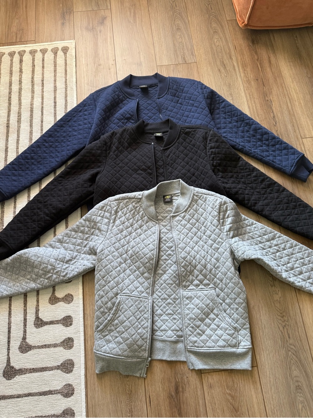 Athletic Works Quilted Bomber Jacket Trio - Navy, Black & Gray